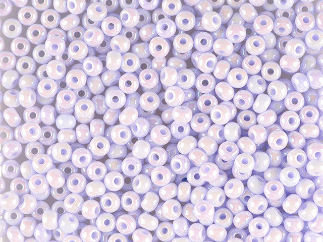 Wholesale (1kg / 500g) Preciosa Ornela Seed Beads Coated, Round Hole, Loose, Opaque Lilac, Rainbow (24420), Glass, Czech Republic, OUTLET