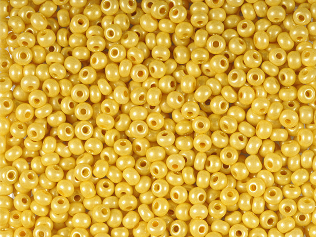 Wholesale (1kg / 500g) Preciosa Ornela Seed Beads Coated, Round Hole, Loose, Yellow Pearl Dyed Chalkwhite, Lustered (46383), Glass, Czech Republic, OUTLET
