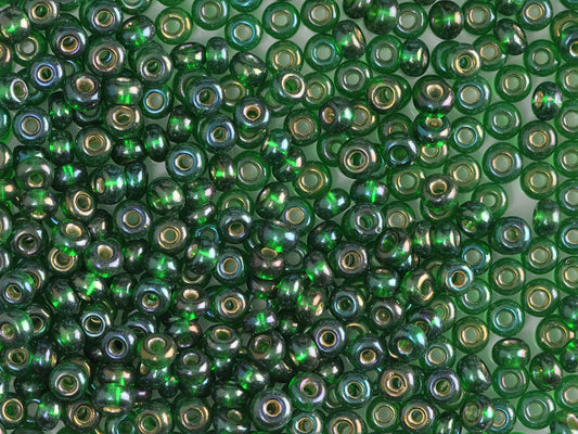 1 kg Preciosa Ornela Seed Beads Coated, Round Hole, Loose, Transp. Green, Silver Lined, Rainbow (57069), Glass, Czech Republic, OUTLET