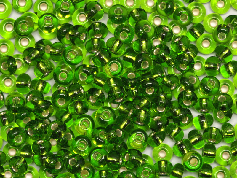 Wholesale (1kg / 500g) Preciosa Ornela Seed Beads Coated, Square Hole, Loose, Transp. Green, Silver Lined (57430), Glass, Czech Republic, OUTLET