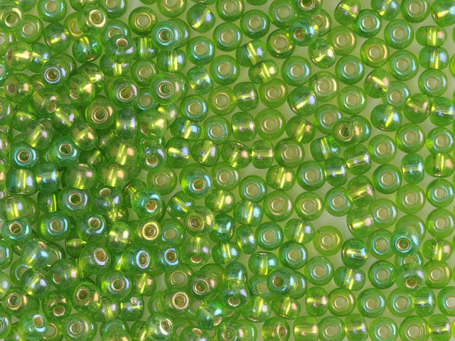 1 kg Preciosa Ornela Seed Beads Coated, Round Hole, Loose, Transp. Green, Silver Lined, Rainbow (57439), Glass, Czech Republic, OUTLET