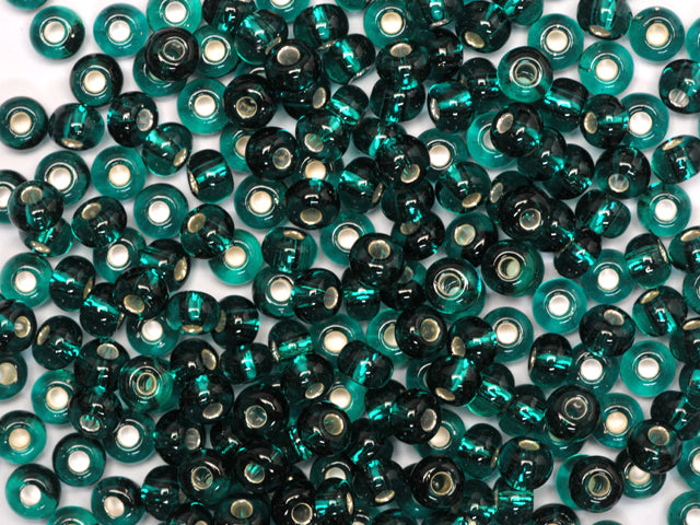 1 kg Preciosa Ornela Bugles, Square Hole, Round Surface, Loose, Transp. Teal Green, Silver Lined (57710), Glass, Czech Republic, OUTLET