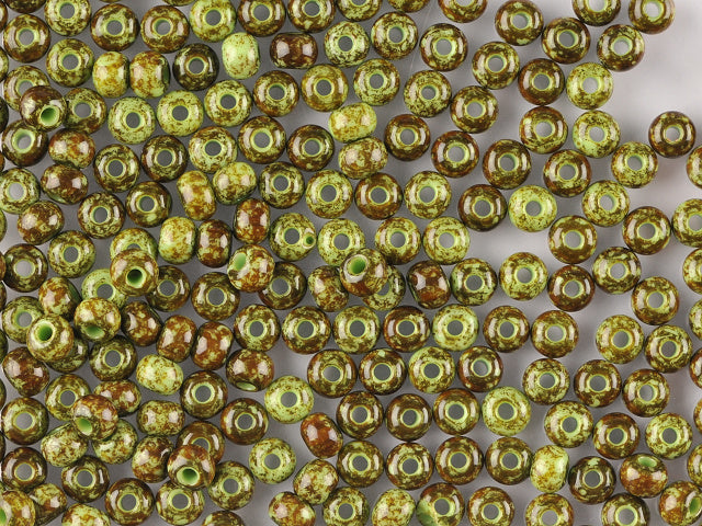 1 kg Preciosa Ornela Seed Beads Coated, Round Hole, Loose, Travertine On Opaque Lt. Green (59310), Glass, Czech Republic, OUTLET