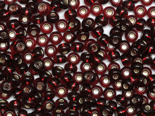 1 kg Preciosa Ornela Tubes, Round Hole, Loose, Garnet, Silver Lined (97120), Glass, Czech Republic, OUTLET