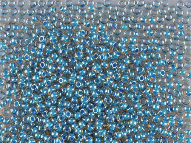 1 kg Preciosa Ornela Seed Beads Coated, Round Hole, Loose, Lt. Topaz, Colour Lined Blue, Sfinx (11022), Glass, Czech Republic, OUTLET