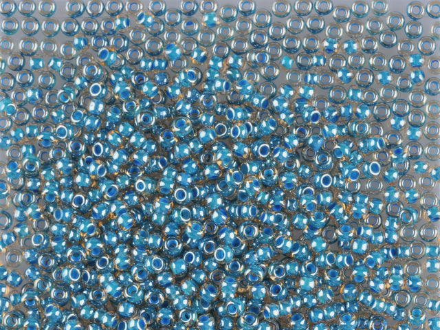 Wholesale (1kg / 500g) Preciosa Ornela Seed Beads Coated, Round Hole, Loose, Lt. Topaz, Colour Lined Blue, Sfinx (11022), Glass, Czech Republic, OUTLET