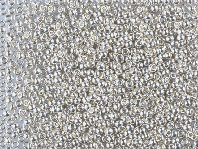 1 kg Preciosa Ornela Seed Beads Coated, Round Hole, Loose, Silver Metallic (18302), Glass, Czech Republic, OUTLET