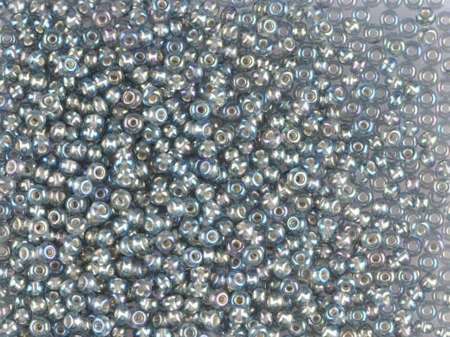 1 kg Preciosa Ornela Seed Beads Coated, Round Hole, Loose, Transp. Grey, Silver Lined, Rainbow (47019), Glass, Czech Republic, OUTLET