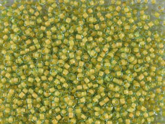 1 kg Preciosa Ornela Seed Beads Coated, Round Hole, Loose, Green Dyed Crystal, Colour Lined Yellow (80683), Glass, Czech Republic, OUTLET