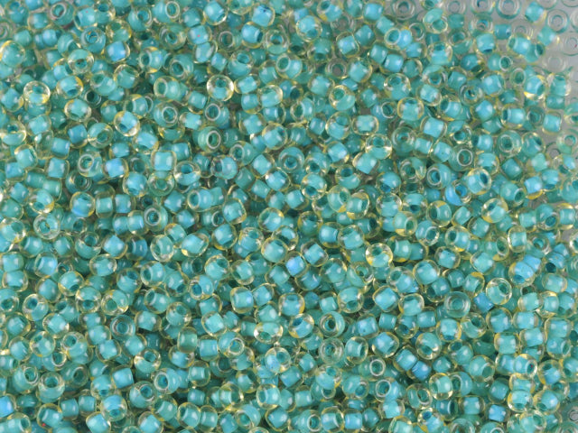 1 kg Preciosa Ornela Seed Beads Coated, Round Hole, Loose, Yellow Dyed Crystal, Colour Lined Blue (80836), Glass, Czech Republic, OUTLET