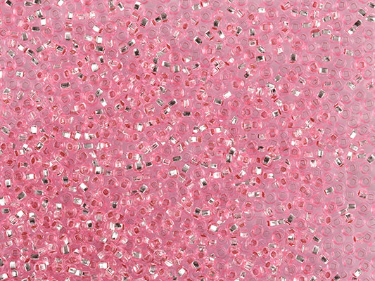 1 kg Preciosa Ornela Seed Beads Coated, Square Hole, Loose, Pink Dyed Crystal, Silver Lined (18273), Glass, Czech Republic, OUTLET