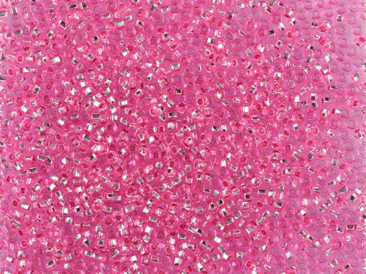 1 kg Preciosa Ornela Seed Beads Coated, Square Hole, Loose, Pink Dyed Crystal, Silver Lined (18275), Glass, Czech Republic, OUTLET