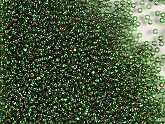 1 kg Preciosa Ornela Seed Beads Coated, Round Hole, Mat, Loose, Transp. Green, Silver Lined (57060), Glass, Czech Republic, OUTLET