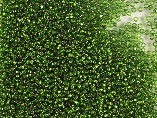 1 kg Preciosa Ornela Seed Beads Coated, Round Hole, Loose, Transp. Green, Silver Lined (57120), Glass, Czech Republic, OUTLET