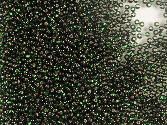 1 kg Preciosa Ornela Seed Beads Coated, Round Hole, Loose, Transp. Dark Green, Silver Lined (57150), Glass, Czech Republic, OUTLET