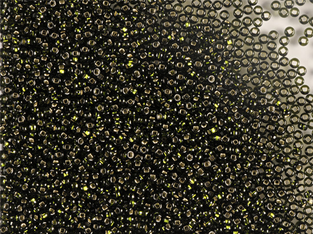 プレシオサ オルネラ シードビーズ コーティング 丸穴 ルース 透明 ダークグリーン シルバーライン (57290) ガラス 1kg チェコ共和国 アウトレット