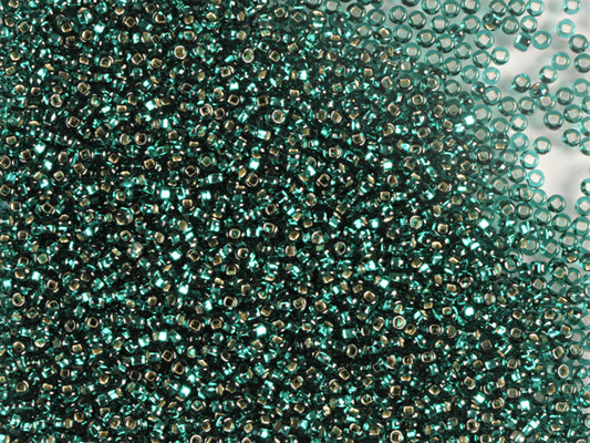 1 kg Preciosa Ornela Seed Beads Coated, Square Hole, Loose, Transp. Teal Green, Silver Lined (57710), Glass, Czech Republic, OUTLET