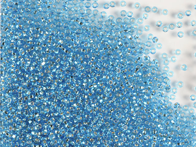 Wholesale (1kg / 500g) Preciosa Ornela Seed Beads Coated, Square Hole, Loose, Aquamarine, Silver Lined (67010), Glass, Czech Republic, OUTLET