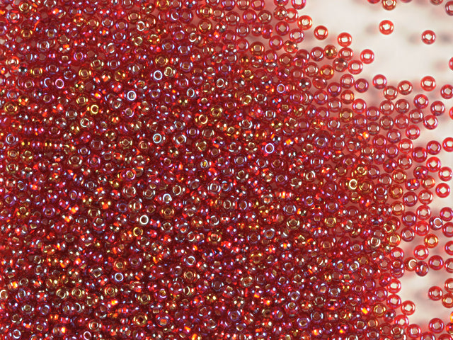 Wholesale (1kg / 500g) Preciosa Ornela Seed Beads Coated, Square Hole, Loose, Transp. Red, Silver Lined, Rainbow (97079), Glass, Czech Republic, OUTLET