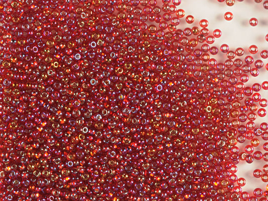 Wholesale (1kg / 500g) Preciosa Ornela Seed Beads Coated, Square Hole, Loose, Transp. Red, Silver Lined, Rainbow (97079), Glass, Czech Republic, OUTLET