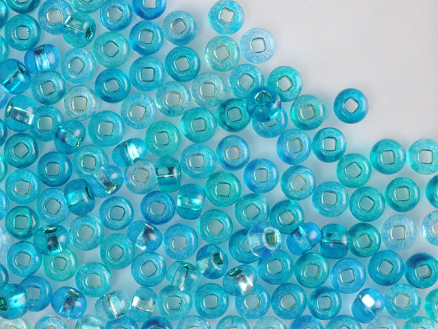 1 kg Preciosa Ornela Seed Beads Coated, Square Hole, Loose, Blue/Green Dyed Crystal, Silver Lined (5D735), Glass, Czech Republic, OUTLET