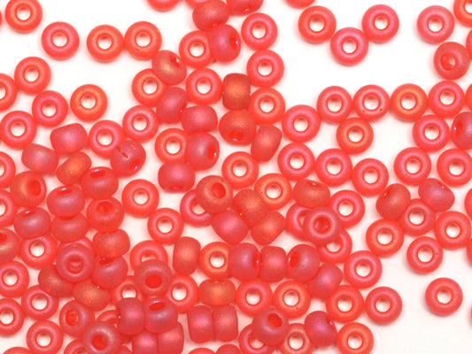 1 kg Preciosa Ornela Seed Beads Coated, Round Hole, Mat, Loose, Transp. Lt. Red, Rainbow (91050), Glass, Czech Republic, OUTLET