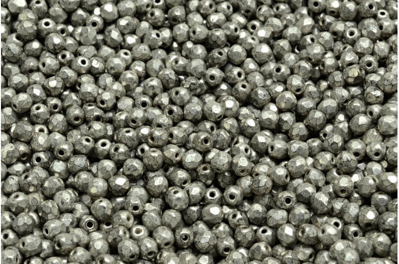 OUTLET 10 grams Faceted Round Fire Polished Beads, 3 x 3 mm, Black Antique Silver Patina (23980-81002), Glass, Czech Republic