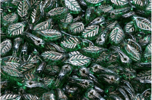 Bay Leaf Beads, Transparent Green Emerald Copper Lined (50720-54324), Glass, Czech Republic