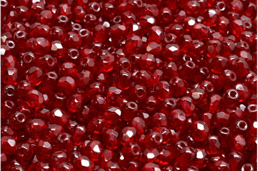 Faceted Round Fire Polished Beads, Transparent Red (90110), Glass, Czech Republic