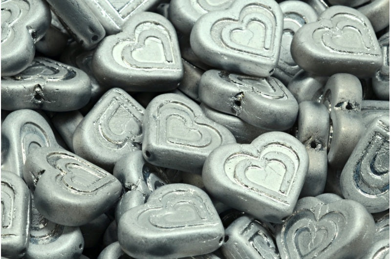 Heart In Heart Beads, Crystal Matte Silver (00030-84100-27000), Glass, Czech Republic