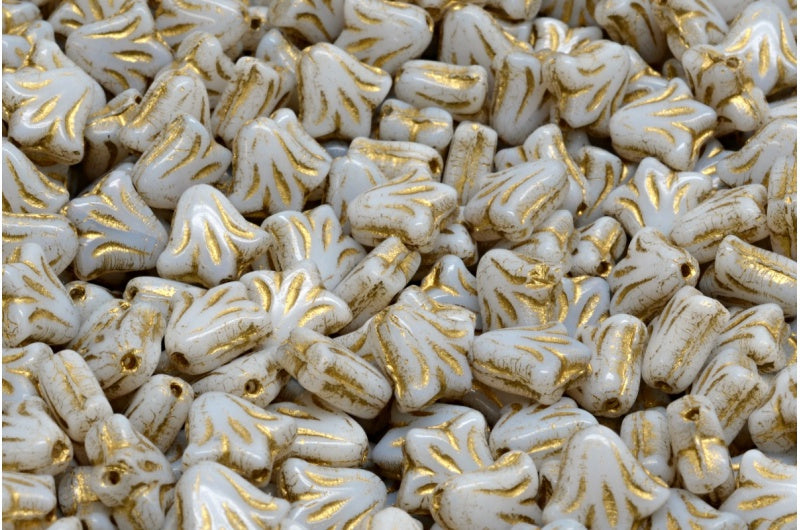 OUTLET 10 grams Lily Flower Beads, 9 x 9 mm, White Gold Lined (02010-54302), Glass, Czech Republic