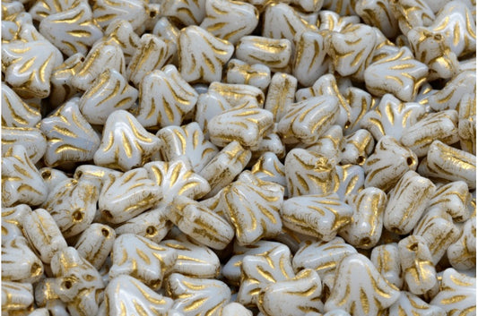 OUTLET 10 grams Lily Flower Beads, 9 x 9 mm, White Gold Lined (02010-54302), Glass, Czech Republic