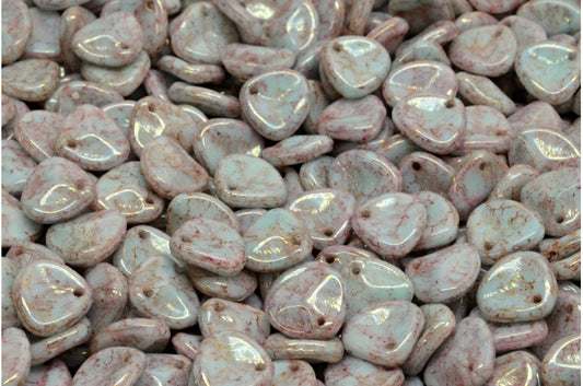 Rose Petal Beads, Light Green Terracotta Red (07524-15495), Glass, Czech Republic