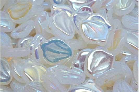Peony Petal Beads, Opal White Ab Full (2X Side) (01000-28703), Glass, Czech Republic