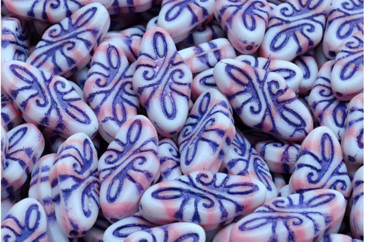 Arabesque Beads, Pink Blue Lined Matte (07724-54325-84100), Glass, Czech Republic