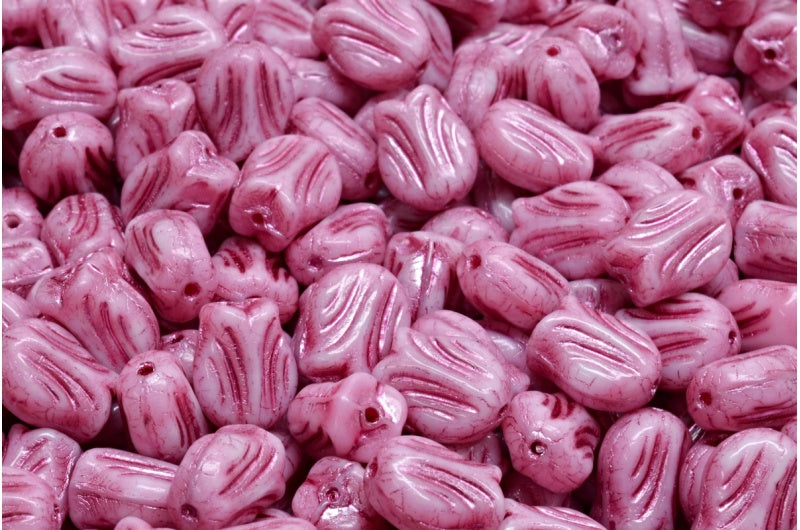 Mini Tulip Beads, Pink Pink Lined (07724-54321), Glass, Czech Republic