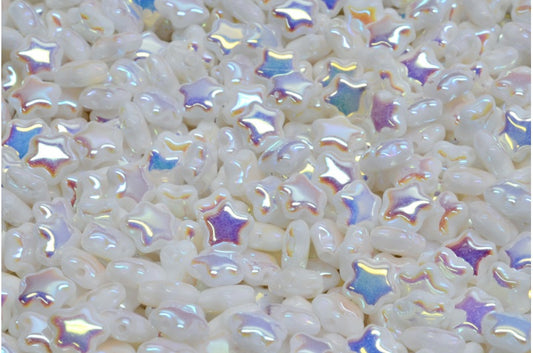 出口 10 克扁平星形珠，白色 Ab Full（2X 侧面）（02010-28703），玻璃，捷克共和国