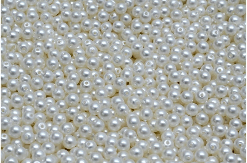 Round Druck Beads, White Pearl (02010-70502), Glass, Czech Republic