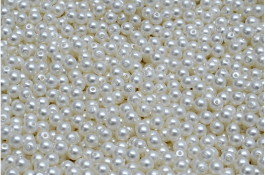 Round Druck Beads, White Pearl (02010-70502), Glass, Czech Republic