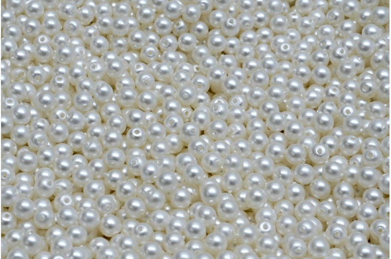 Round Druck Beads, White 70502 (02010-70502), Glass, Czech Republic