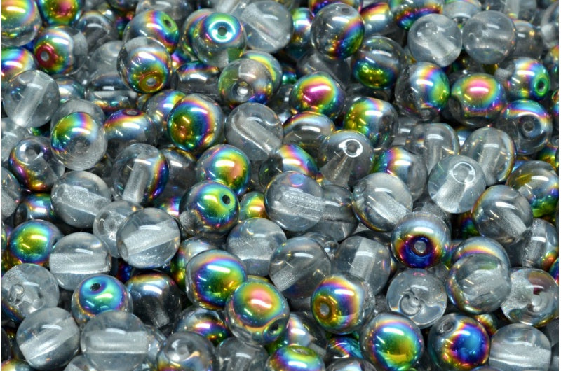 Round Druck Beads, Crystal Crystal Vitrail Medium Coating (00030-28101), Glass, Czech Republic