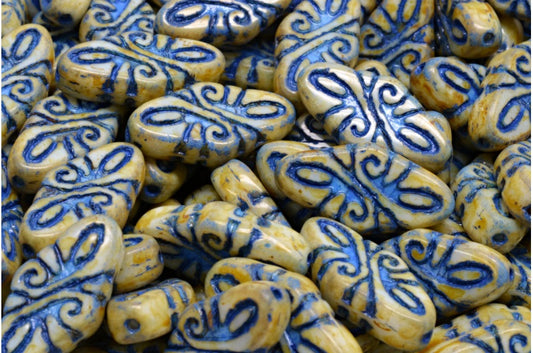 Arabesque Beads, White Travertin Blue Lined (02010-86800-54309), Glass, Czech Republic