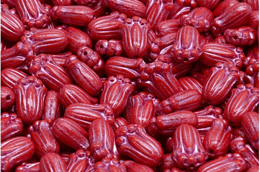 Tulip Bud Beads, Opaque Red Pink Lined (93200-54321), Glass, Czech Republic