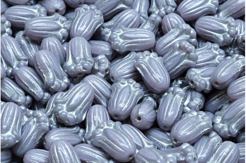 Tulip Bud Beads, Opaque Amethyst Silver Lined (24000-54301), Glass, Czech Republic