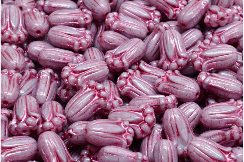 Tulip Bud Beads, Opaque Amethyst Pink Lined (24000-54321), Glass, Czech Republic