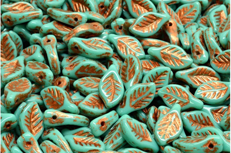 ベイリーフビーズ、ターコイズ銅線（63130-54319）、ガラス、チェコ共和国
