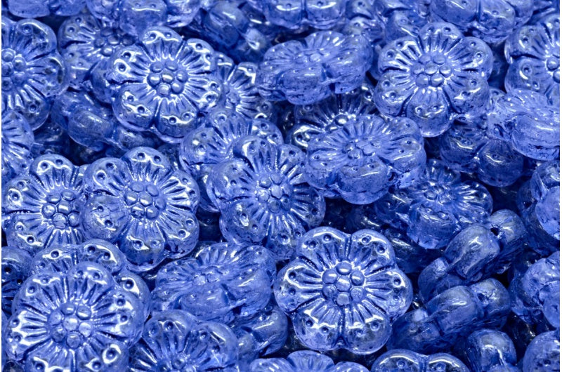 Boho Flower Beads, Crystal Blue Lined (00030-54325), Glass, Czech Republic