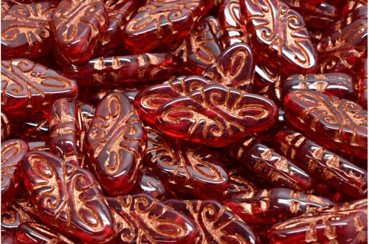 OUTLET 10 Gramm Arabeskenperlen, transparentes Rot mit Kupferbeschichtung (90090-54319), Glas, Tschechische Republik