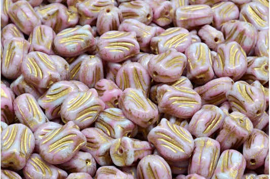 Mini Tulip Beads, Pink Gold Lined (07724-54302), Glass, Czech Republic