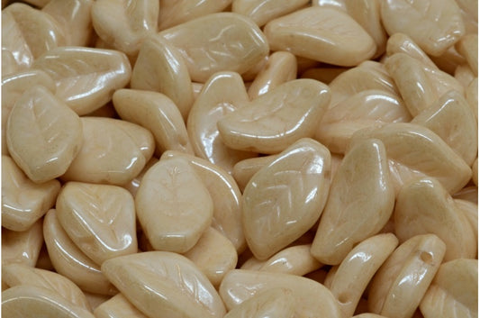 Wavy Leaf Beads, White Luster Brown Full Coated (02010-14413), Glass, Czech Republic
